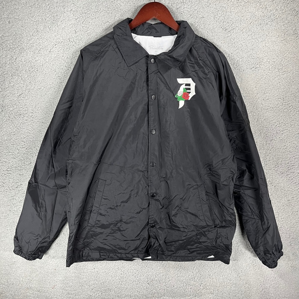 Primitive Skateboarding Mens XL Black Rose P Logo Coaches Jacket Streetwear